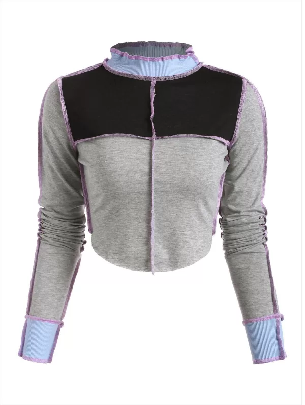 Ribbed Panel Exposed Seam Colorblock Tee