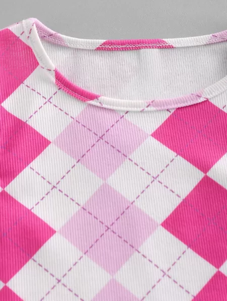 Ribbed Plaid Racerback Crop Tank Top