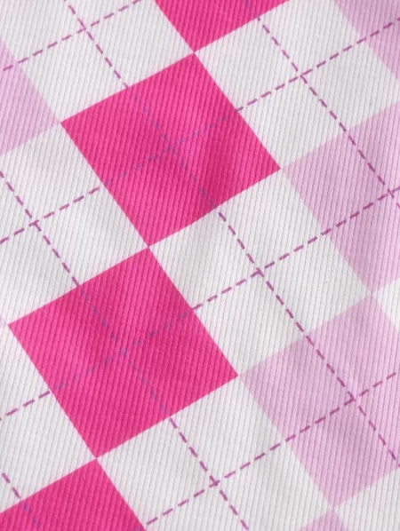 Ribbed Plaid Racerback Crop Tank Top