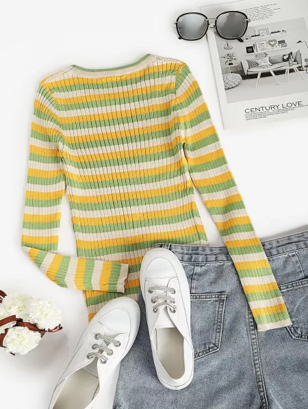 Ribbed Striped Fitted Sweater