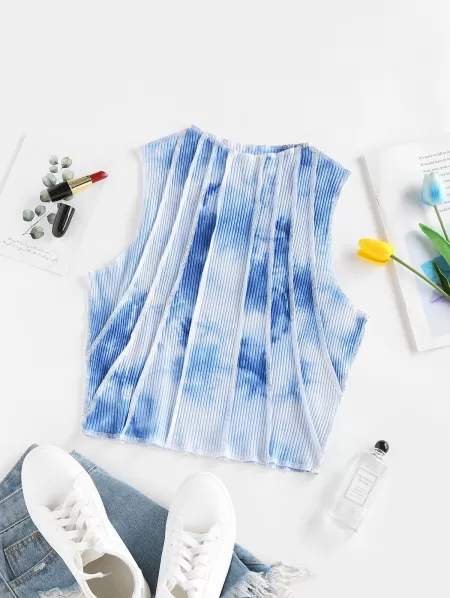 Ribbed Tie Dye Topstitching Tank Top