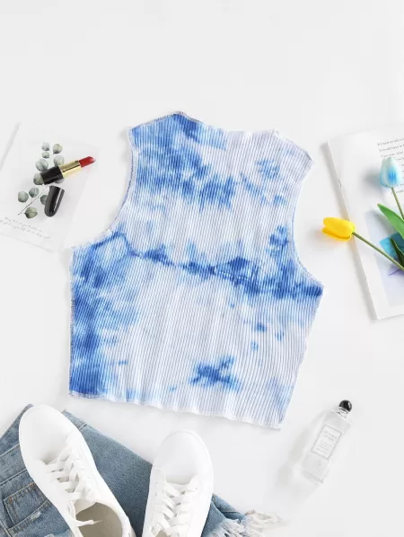 Ribbed Tie Dye Topstitching Tank Top