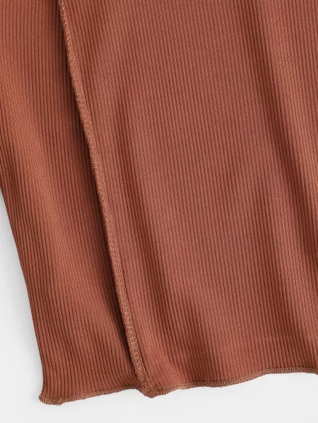 Ribbed Topstitching Crop T Shirt