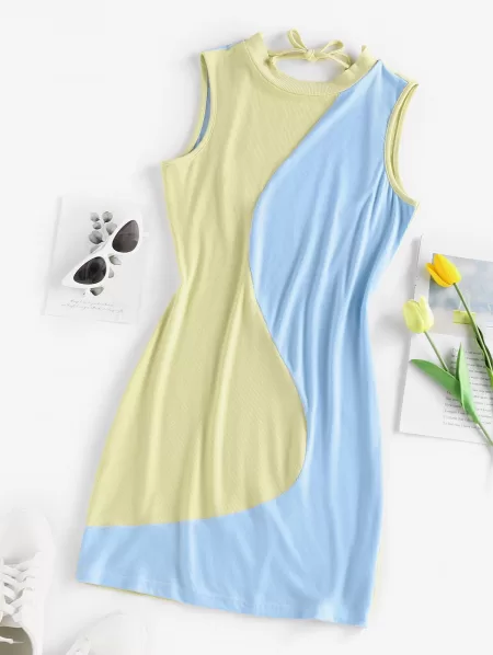 Ribbed Two Tone Open Back Dress