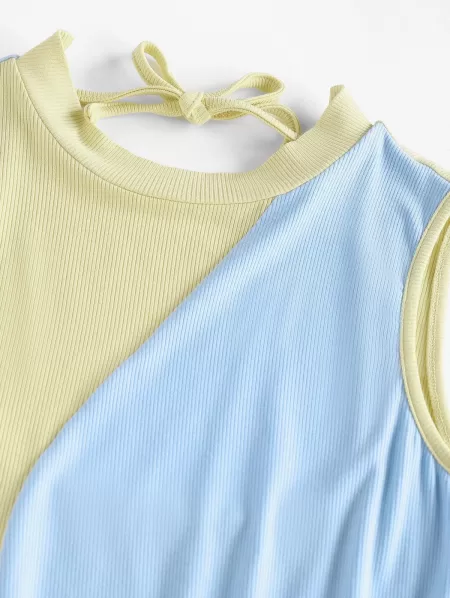 Ribbed Two Tone Open Back Dress