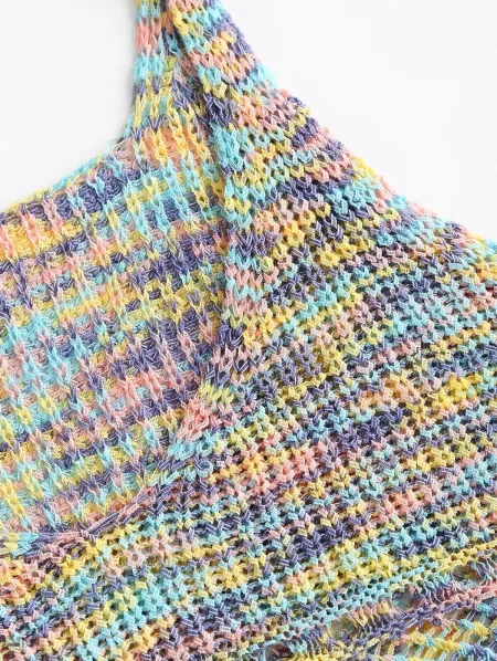 Ripped Rainbow Net Knitted Tank Top