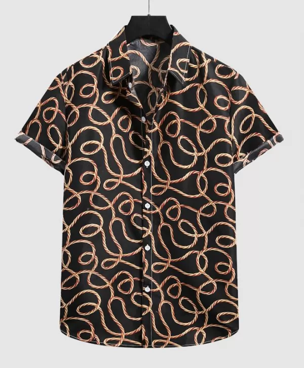 Rope Print Button Up Short Sleeve Shirt
