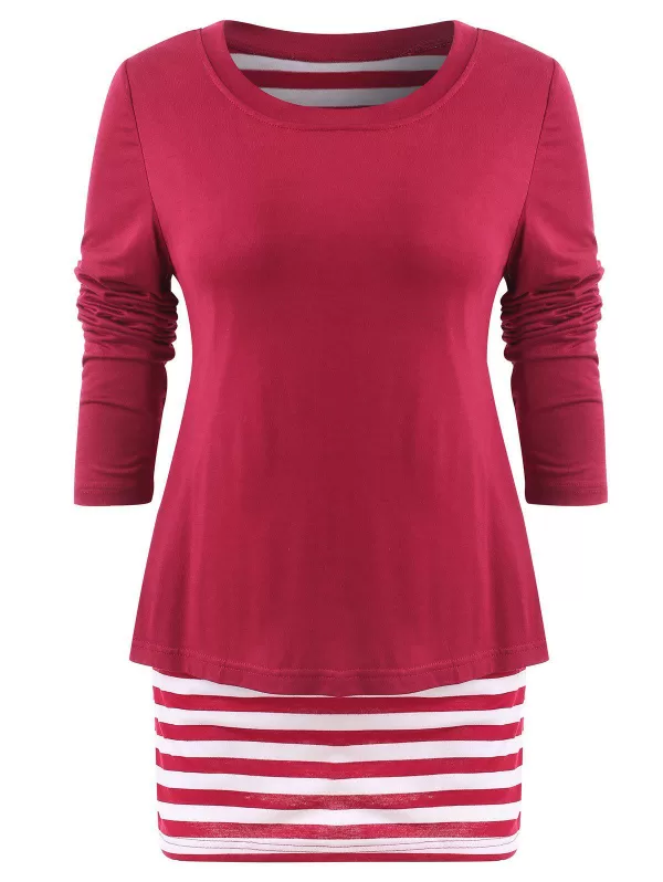 Round Neck Striped Panel T-shirt