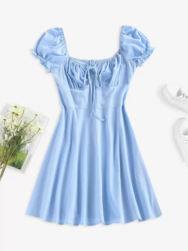 Ruched Bust Puff Sleeve Dress