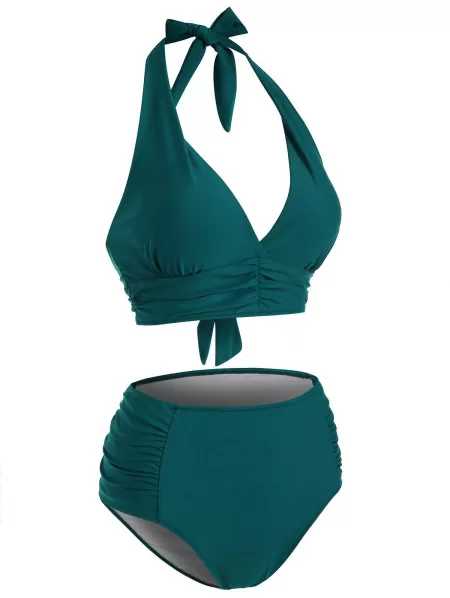 Ruched Halter High Rise Bikini Swimwear
