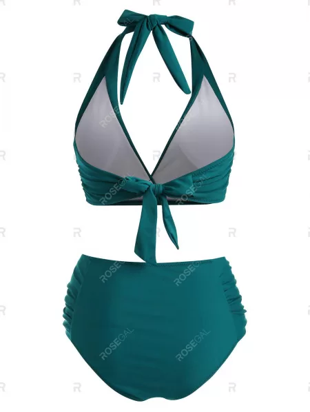 Ruched Halter High Rise Bikini Swimwear