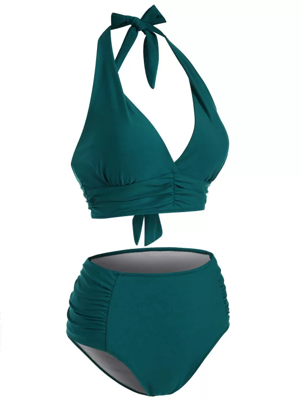 Ruched Halter High Rise Bikini Swimwear