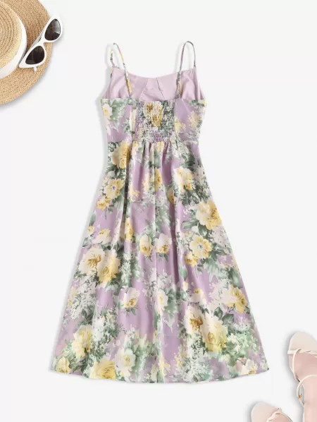 Ruffle Flower Print Chiffon Cami Dress