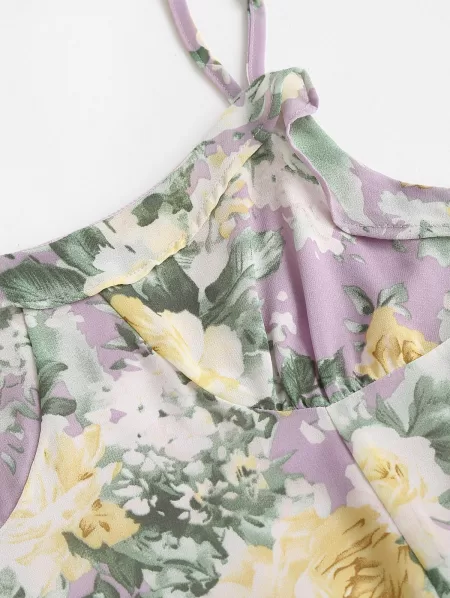 Ruffle Flower Print Chiffon Cami Dress