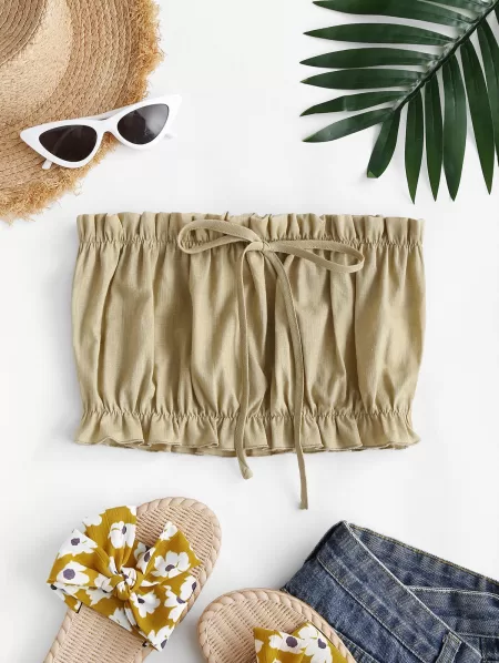 Ruffle Trim Bowknot Bandeau Top