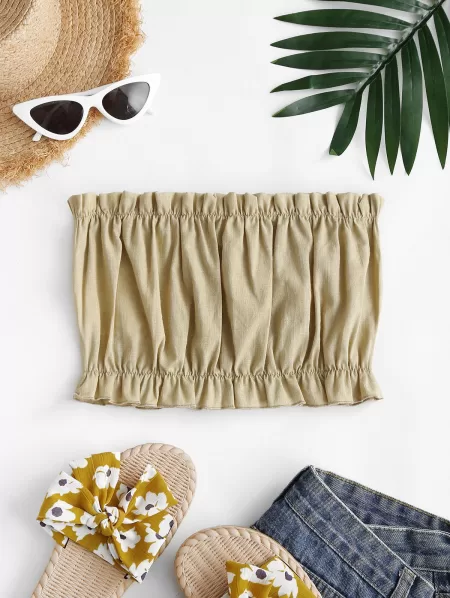 Ruffle Trim Bowknot Bandeau Top