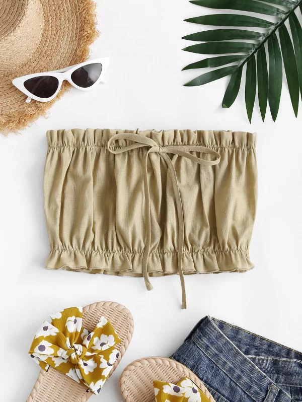 Ruffle Trim Bowknot Bandeau Top