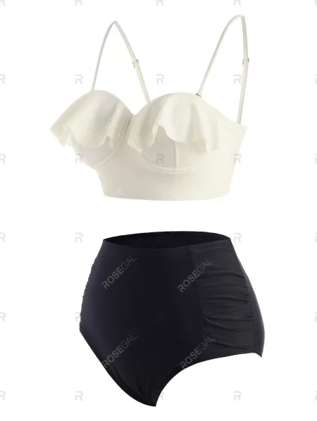 Ruffles Ruched Underwire High Waisted Tankini Swimwear