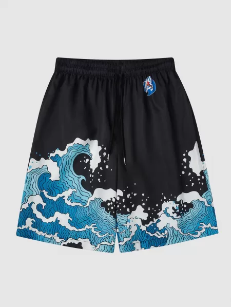 Sea Waves Printed Tee And Drawstring Shorts Set