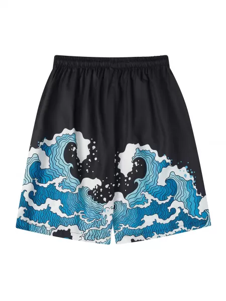 Sea Waves Printed Tee And Drawstring Shorts Set
