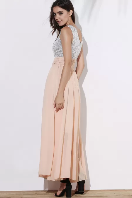 Sequin Empire Waist Chiffon Long Prom Evening Dress