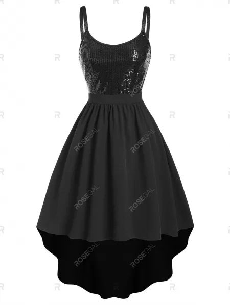 Sequined Open Back Dip Hem Party Dress