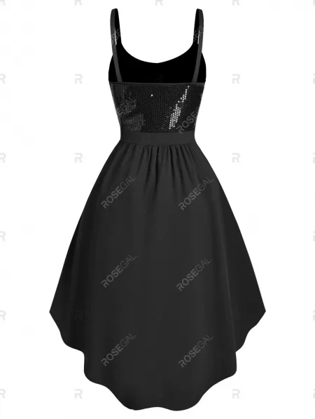 Sequined Open Back Dip Hem Party Dress