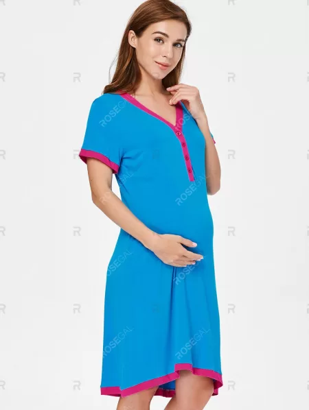 Short Sleeve Color Block Sleep Dress