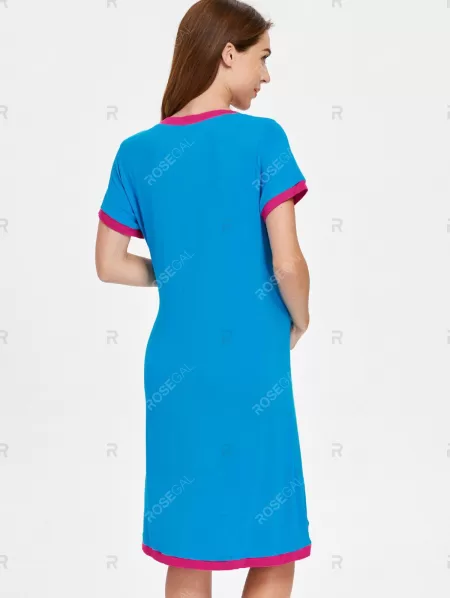Short Sleeve Color Block Sleep Dress