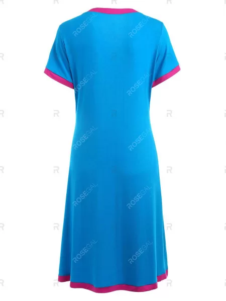 Short Sleeve Color Block Sleep Dress