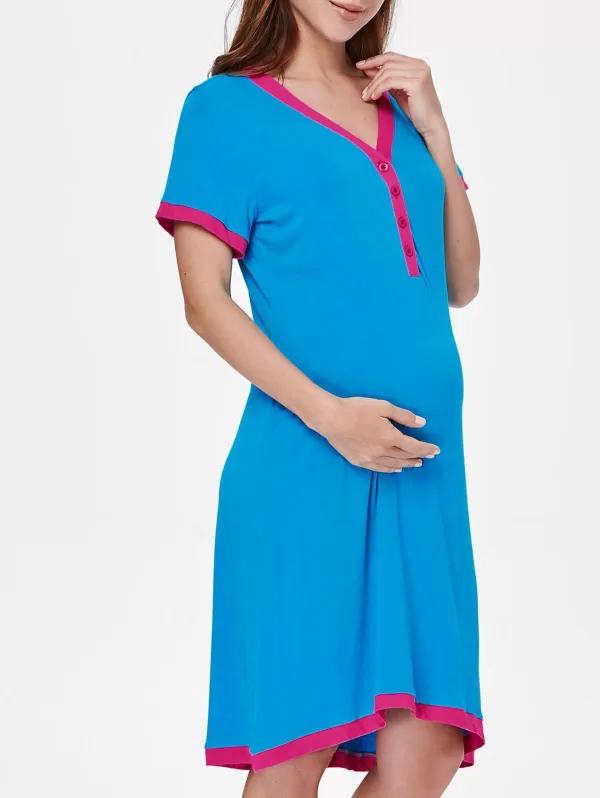 Short Sleeve Color Block Sleep Dress