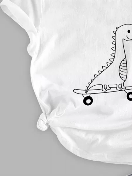 Skateboard Dinosaur Print Short Sleeve T Shirt