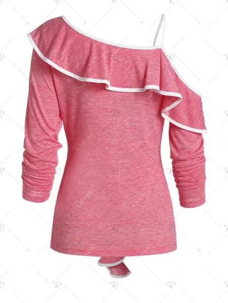 Skew Collar Two Tone Flounce T Shirt