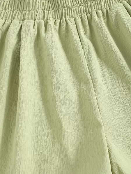 Smocked Waist Paperbag Solid Shorts