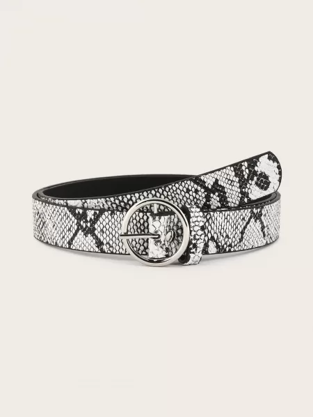 Snakeskin Pattern Circle Pin Buckle Belt