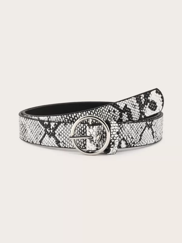 Snakeskin Pattern Circle Pin Buckle Belt