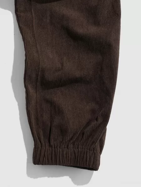 Solid Color Patched Corduroy Sweatpants