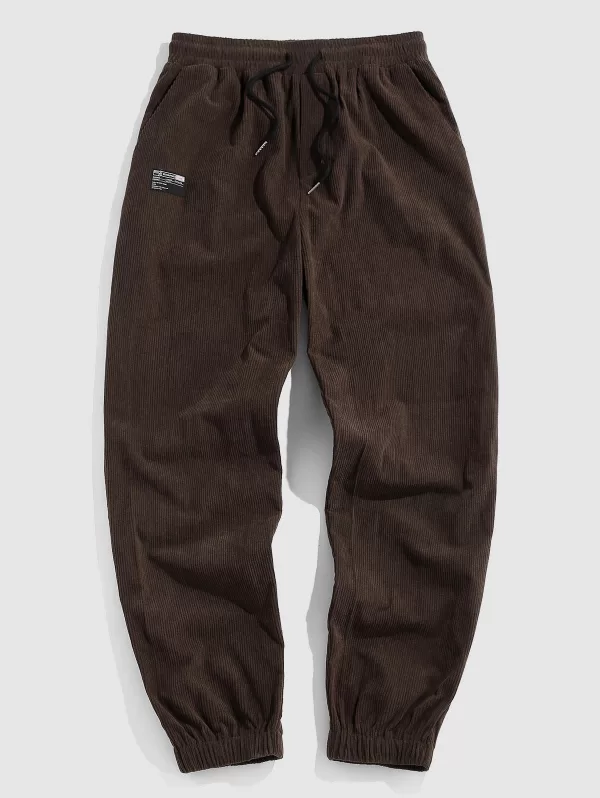 Solid Color Patched Corduroy Sweatpants