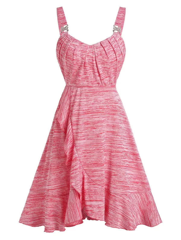 Space Dye Buckled Ruffled Mini Cami Dress