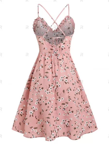 Spaghetti Strap Floral Print Ruffle Dress