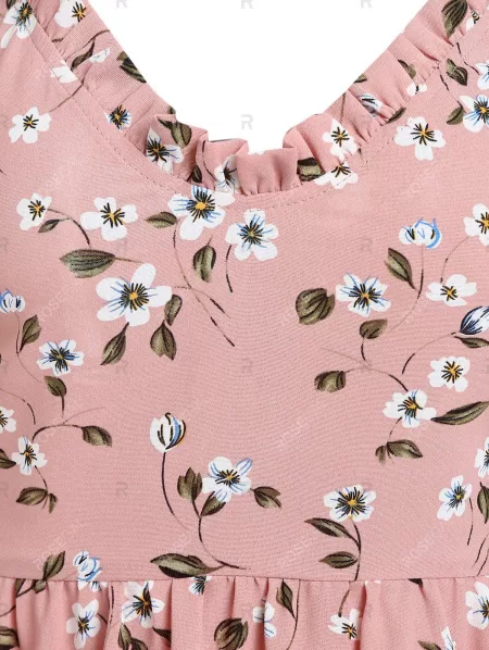 Spaghetti Strap Floral Print Ruffle Dress