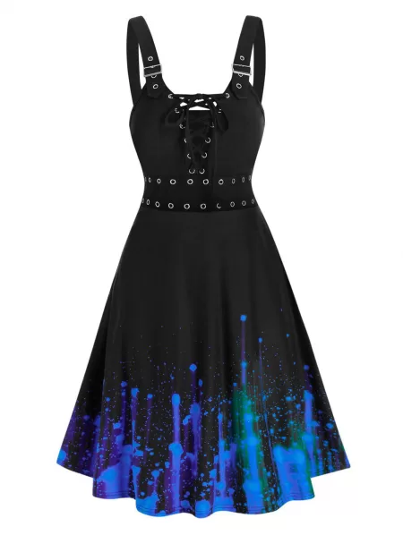 Splatter Paint Grommet High Waist Cami Dress