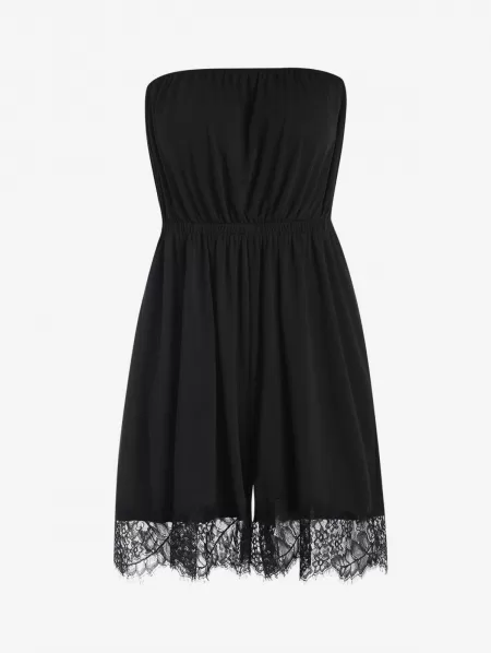 Strapless Scalloped Eyelash Lace Trim Romper