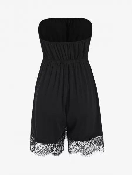 Strapless Scalloped Eyelash Lace Trim Romper