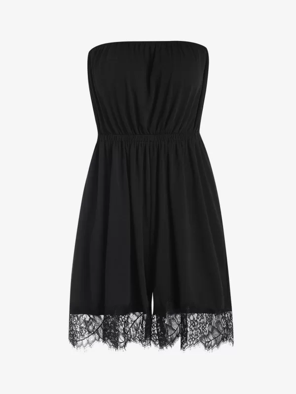 Strapless Scalloped Eyelash Lace Trim Romper