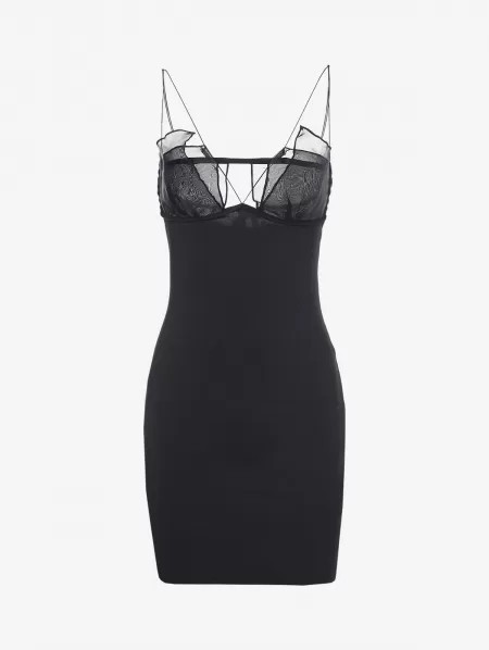 Strappy Organza Panel Slinky Mini Dress