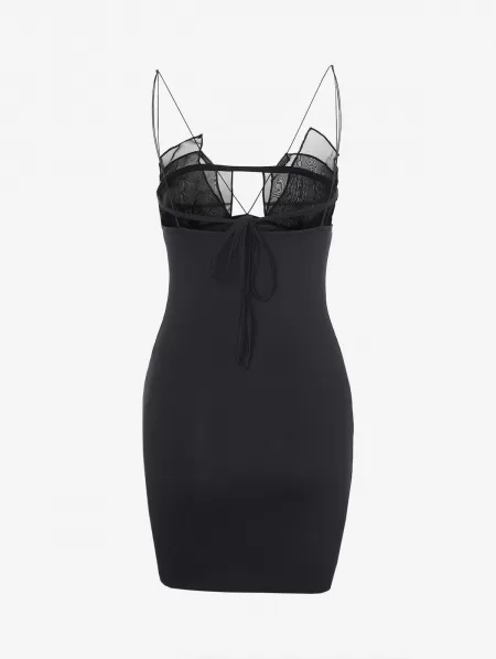 Strappy Organza Panel Slinky Mini Dress