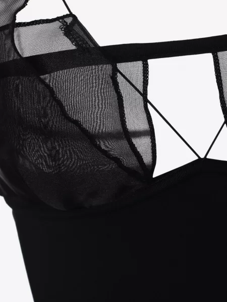 Strappy Organza Panel Slinky Mini Dress