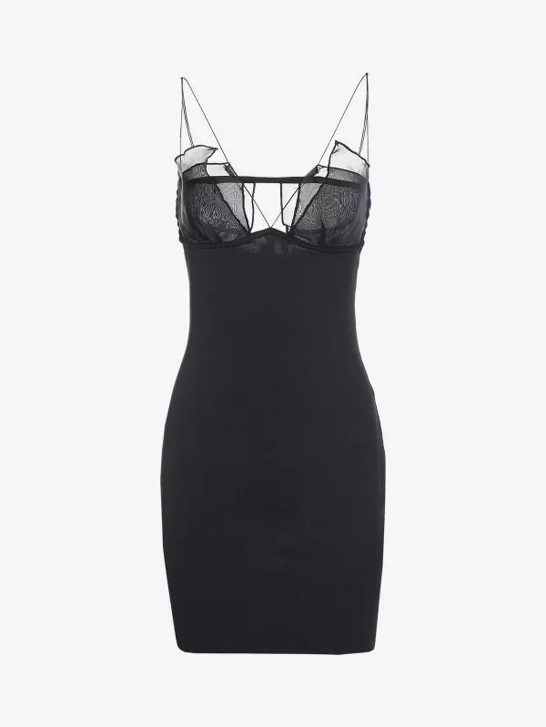 Strappy Organza Panel Slinky Mini Dress