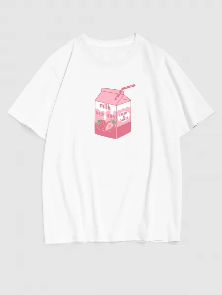 Strawberry Milk Pattern Casual T-shirt